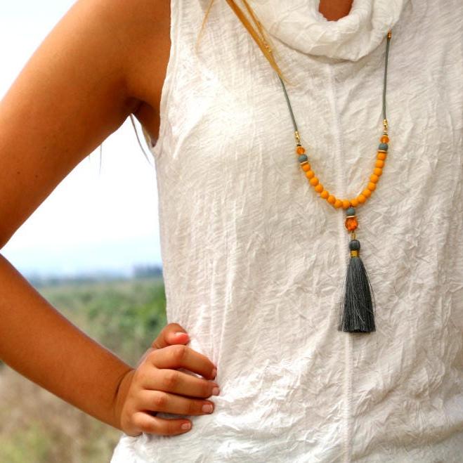 Tassel Necklaces for Women,Long Necklace,Yellow Necklace,Boho Necklaces for Women,Statement Necklace,Beaded Necklace,Boho Jewelry