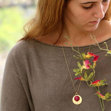 Ruby Birthstone Necklace • Gold Pendant Necklace • Long Necklace for Women • Custom Necklac• Gold Necklaces for Women • Birthstone Jewelry