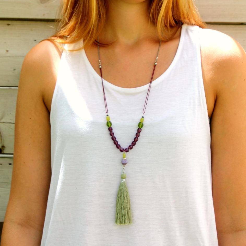 Handmade Necklace,Green Necklace,Statement Necklaces for Women,Bead Necklaces,Tassel Necklaces for Women,Boho Necklace,Handmade Jewelry