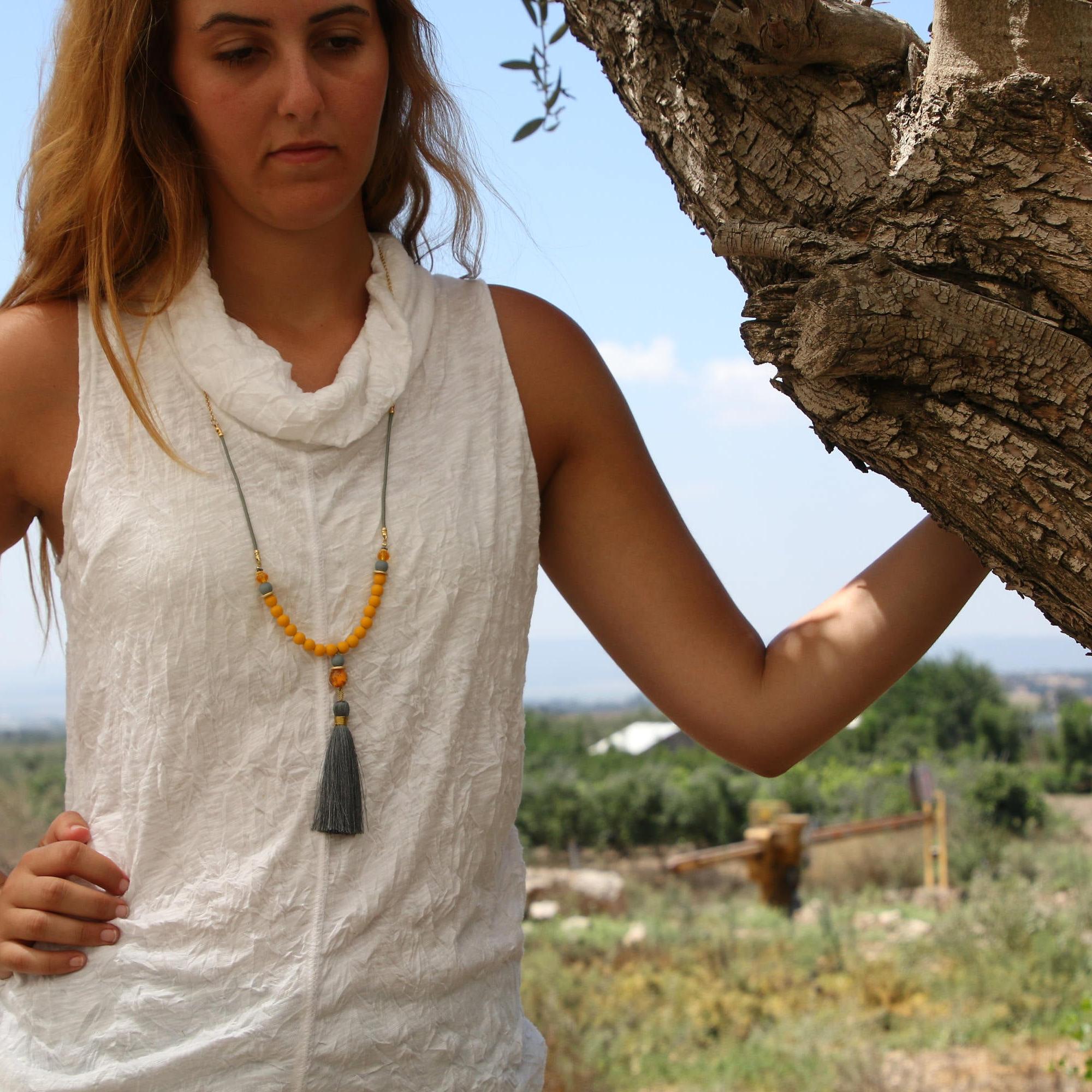 Tassel Necklaces for Women,Long Necklace,Yellow Necklace,Boho Necklaces for Women,Statement Necklace,Beaded Necklace,Boho Jewelry