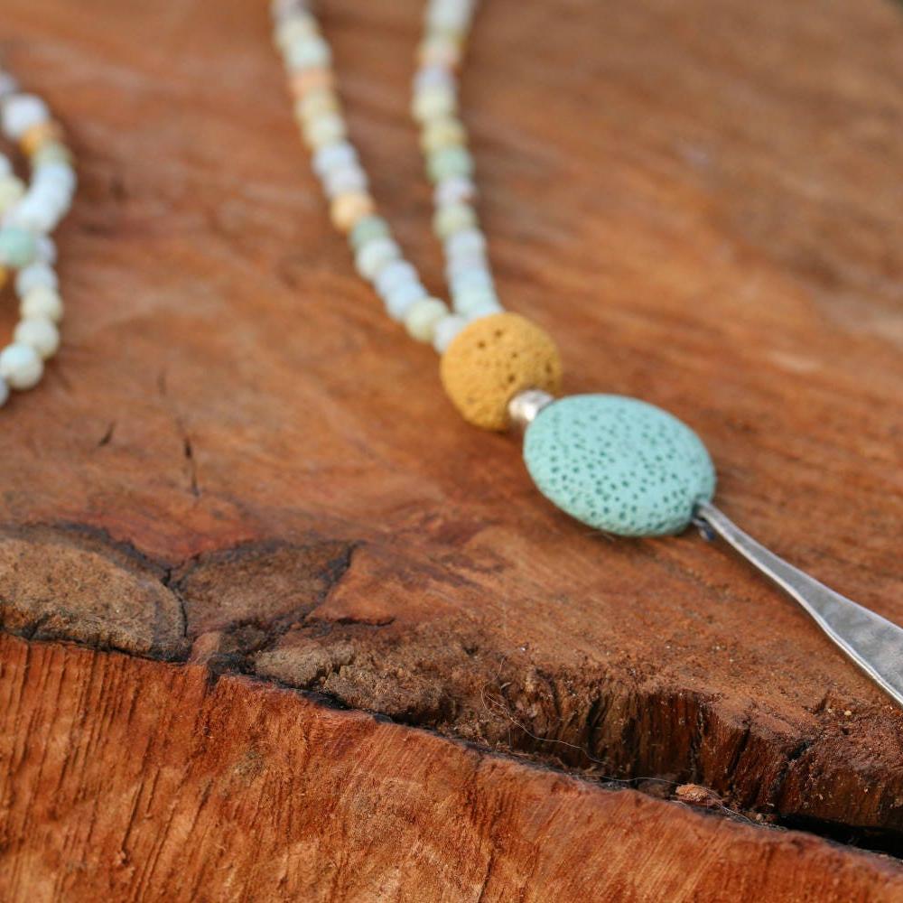 Amazonite Beaded Necklace ,Mala Necklace ,Necklace For Women ,Long Necklace Pendant ,Natural Amazonite Necklace ,Christmas Gift