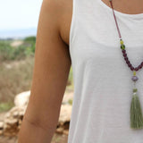 Green Beads Tassel Necklace