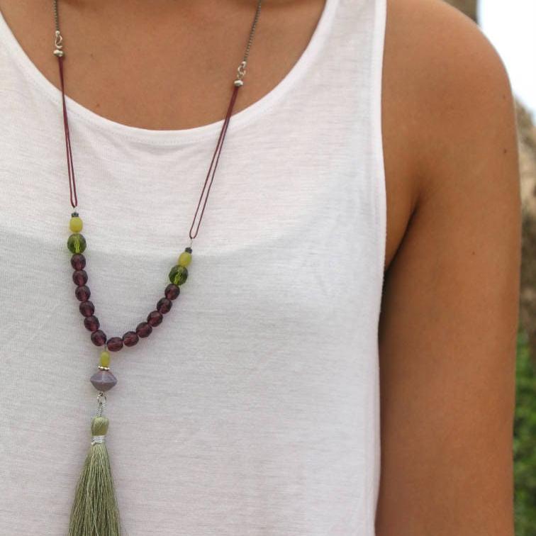 Handmade Necklace,Green Necklace,Statement Necklaces for Women,Bead Necklaces,Tassel Necklaces for Women,Boho Necklace,Handmade Jewelry