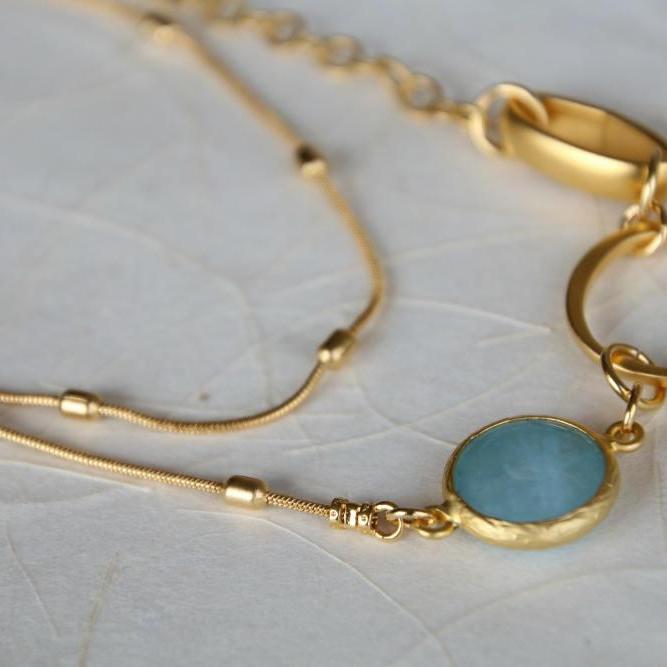 Gold Long Boho Necklaces For Woman / Blue Jade Necklace For A Woman / Long Necklace With A Blue Jade Pendant / Jade And Gold Pendant