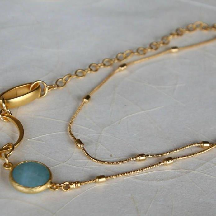Gold Long Boho Necklaces For Woman / Blue Jade Necklace For A Woman / Long Necklace With A Blue Jade Pendant / Jade And Gold Pendant