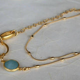 Gold Long Boho Necklaces For Woman / Blue Jade Necklace For A Woman / Long Necklace With A Blue Jade Pendant / Jade And Gold Pendant