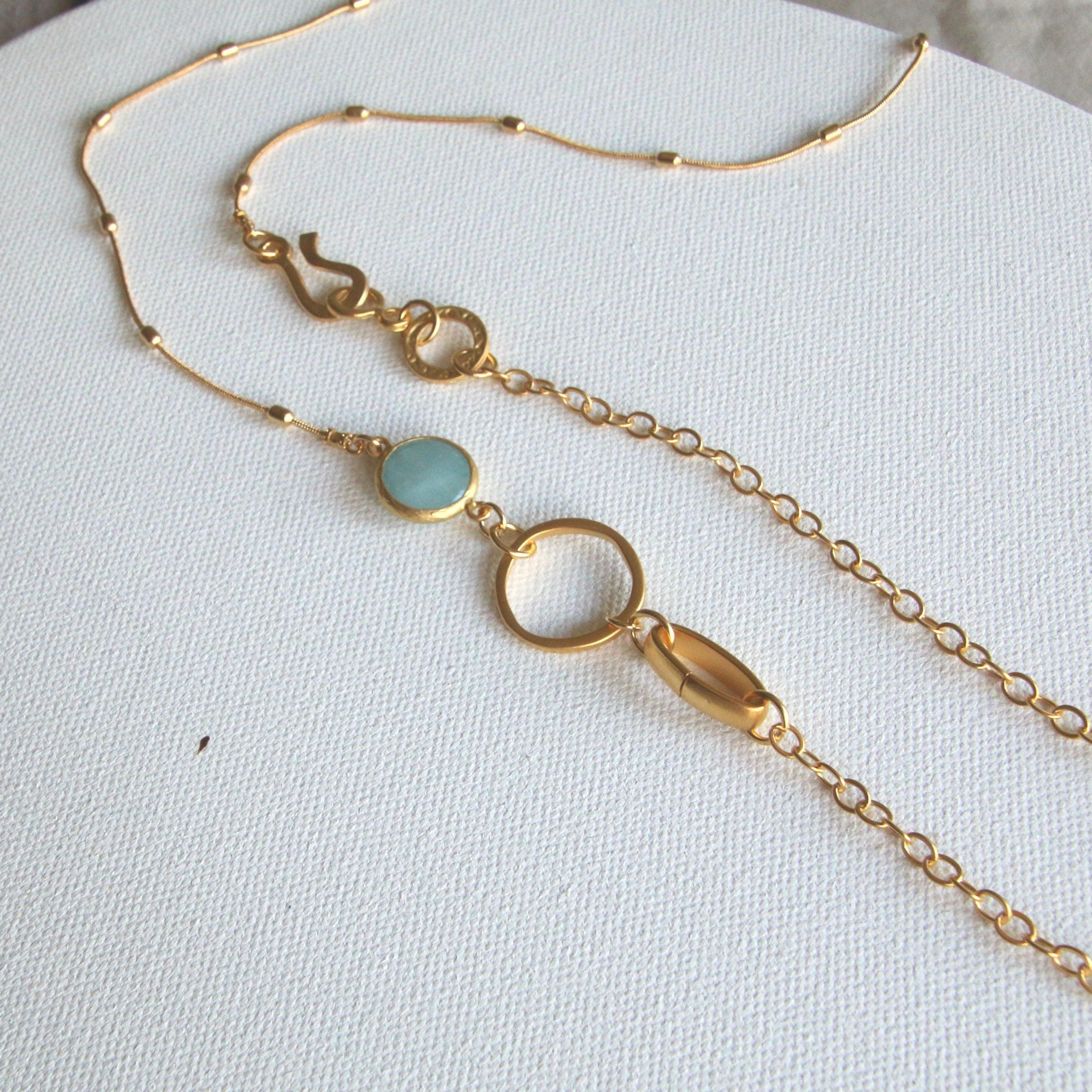 Gold Long Boho Necklaces For Woman / Blue Jade Necklace For A Woman / Long Necklace With A Blue Jade Pendant / Jade And Gold Pendant