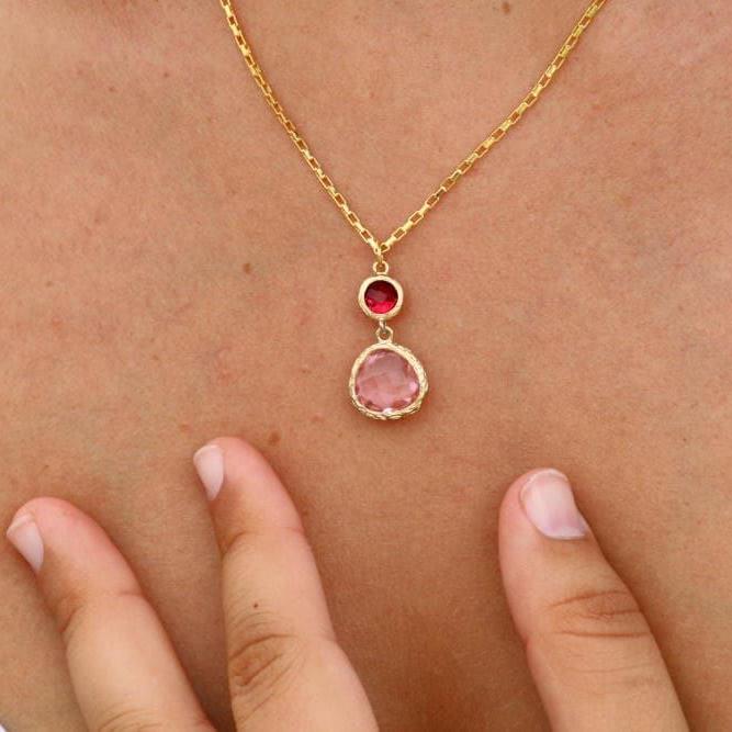 Gemstone Necklace,Pendant Necklace for Women,Dainty Gold Necklace,Dainty Necklaces for Women,Gold Necklace,Double Pendant Necklace
