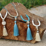 Mala Necklace , Long Beaded Necklace , Beige Long Tassel Necklace , Tassel Necklaces For Woman , Beige Tassel Pendant , Gemstone Necklace