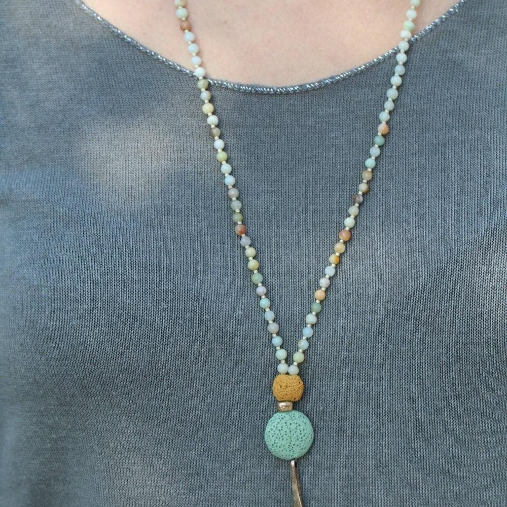 Amazonite Beaded Necklace ,Mala Necklace ,Necklace For Women ,Long Necklace Pendant ,Natural Amazonite Necklace ,Christmas Gift