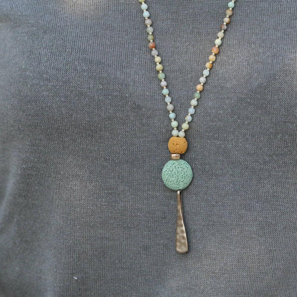 Amazonite Beaded Necklace ,Mala Necklace ,Necklace For Women ,Long Necklace Pendant ,Natural Amazonite Necklace ,Christmas Gift