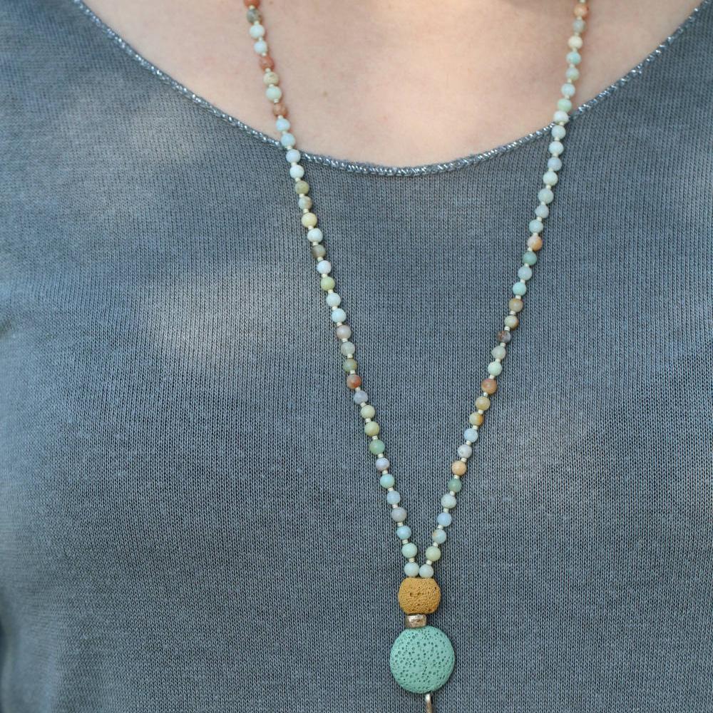 Amazonite Beaded Necklace ,Mala Necklace ,Necklace For Women ,Long Necklace Pendant ,Natural Amazonite Necklace ,Christmas Gift