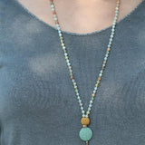 Amazonite Beaded Necklace ,Mala Necklace ,Necklace For Women ,Long Necklace Pendant ,Natural Amazonite Necklace ,Christmas Gift