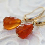 Briolette Gold-Filled Drop Earrings, Carnelian Teardrop Earrings, Dangle Gold-Filled Earrings, Orange Earrings, Gift For Mom, Christmas Gift