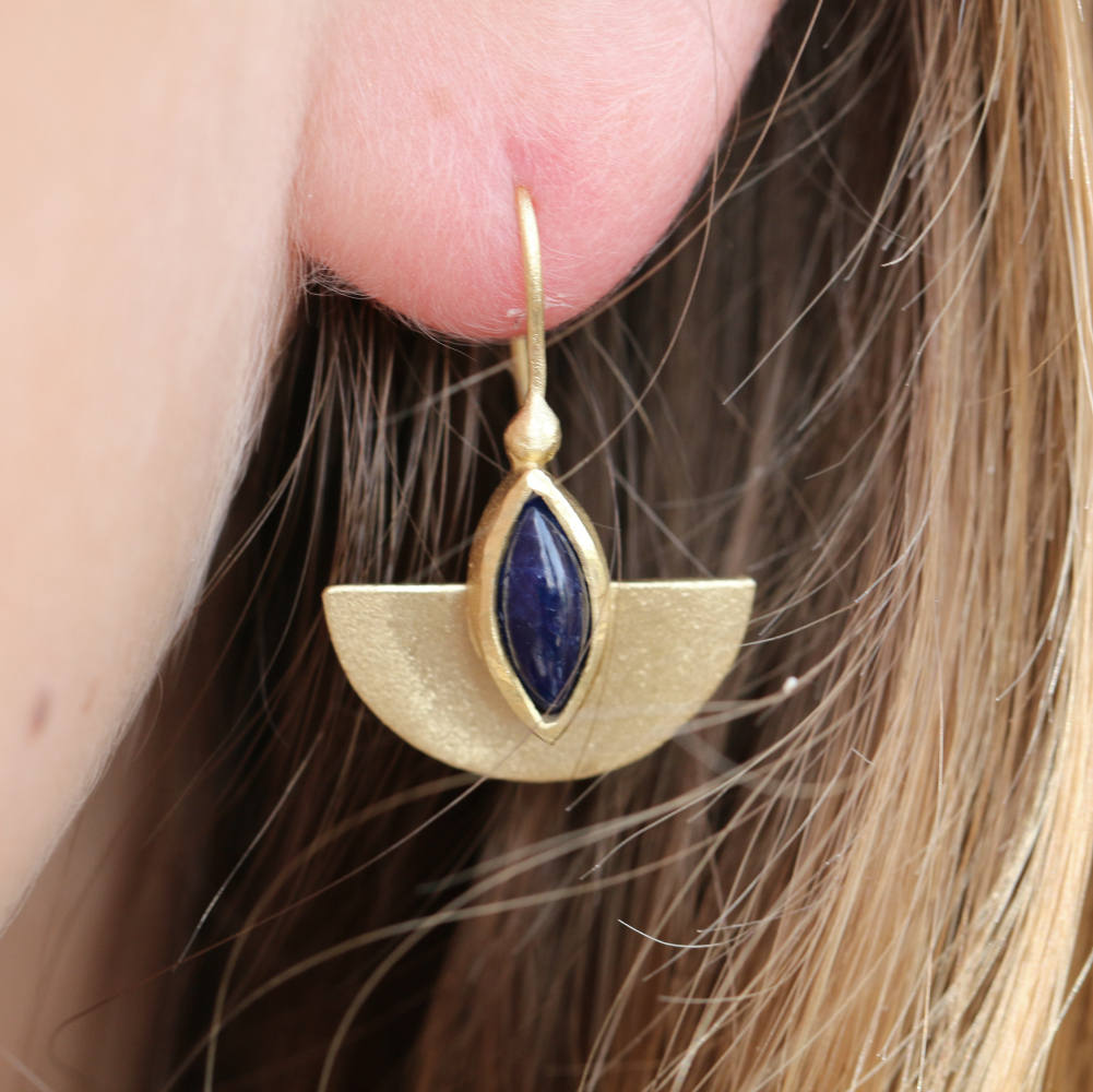 Gemstone Earrings,Blue Sapphire Earrings,Dangle Earrings for Women,Gold Plated Earrings,Boho Earrings,Blue Earrings for Women