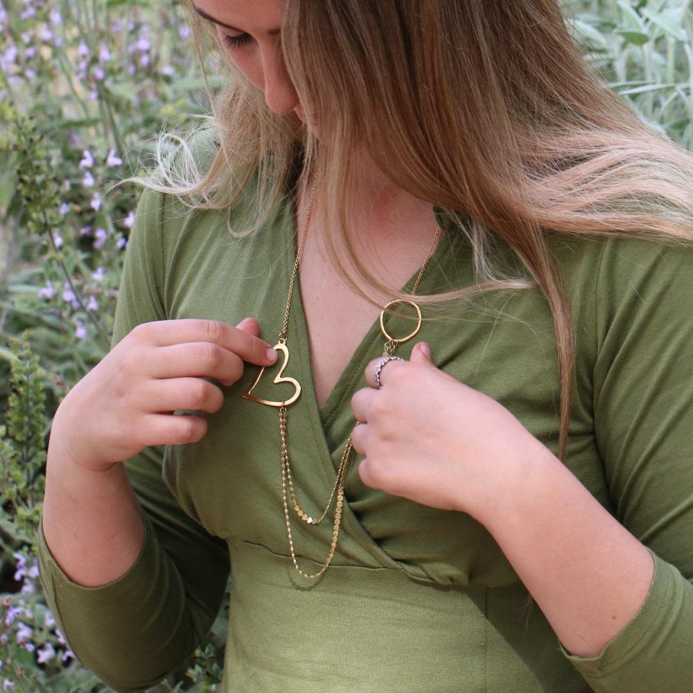 Gold Necklace for Women,Long Statement Necklace,Layered Necklace,Heart Necklace,Women Necklace,Layered Gold Necklace,Christmas Gift