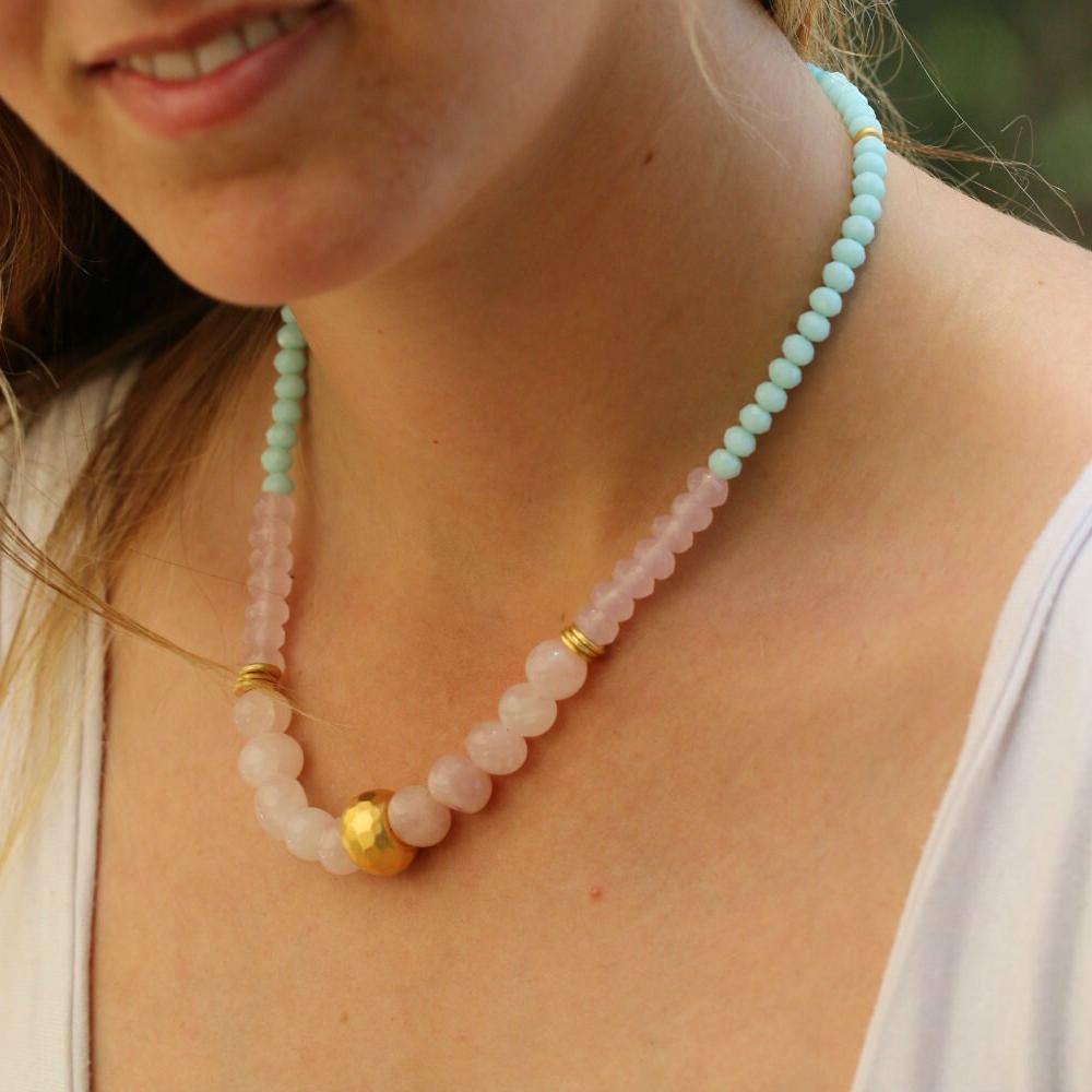 Rose Quartz Necklace,Beads Necklace,Beaded Necklace for Women,Bead Necklace,Women Necklace,Statement Necklace,Pink Necklace ,Christmas Gift