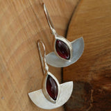 Red Garnet Marquise Gemstone Earrings, Sterling Silver Bohemian Dangle Earrings, Egyptian style Earrings, January Birthstone drop earrings