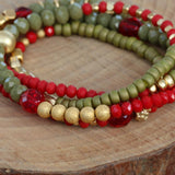 Gold Bead Bracelet,Green Bracelet,Wrap Bracelets for Women,Bead Bracelets for Women,Beads Bracelet,Stretchy Bracelets,Bohemian Jewelry