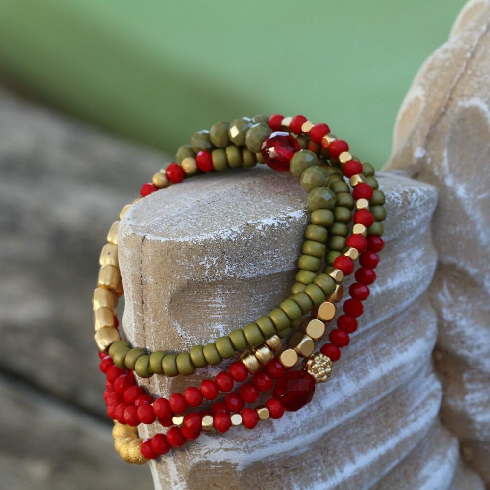 Gold Bead Bracelet,Green Bracelet,Wrap Bracelets for Women,Bead Bracelets for Women,Beads Bracelet,Stretchy Bracelets,Bohemian Jewelry