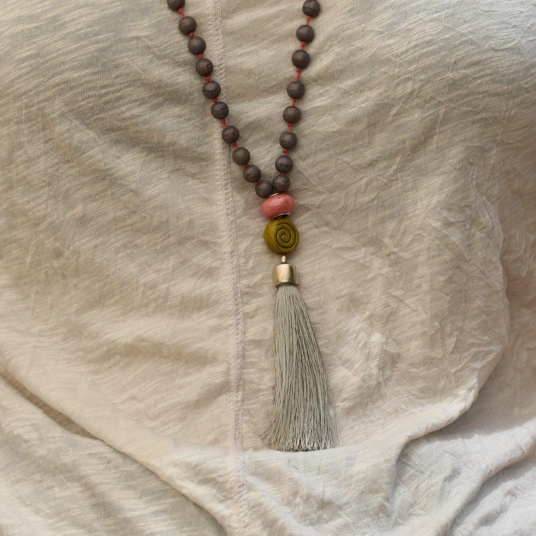 Statement Necklace,Tassel Necklaces for Women,Grey Necklace,Statement Necklace,Howlite Necklace,Long Necklaces for Women Fashion