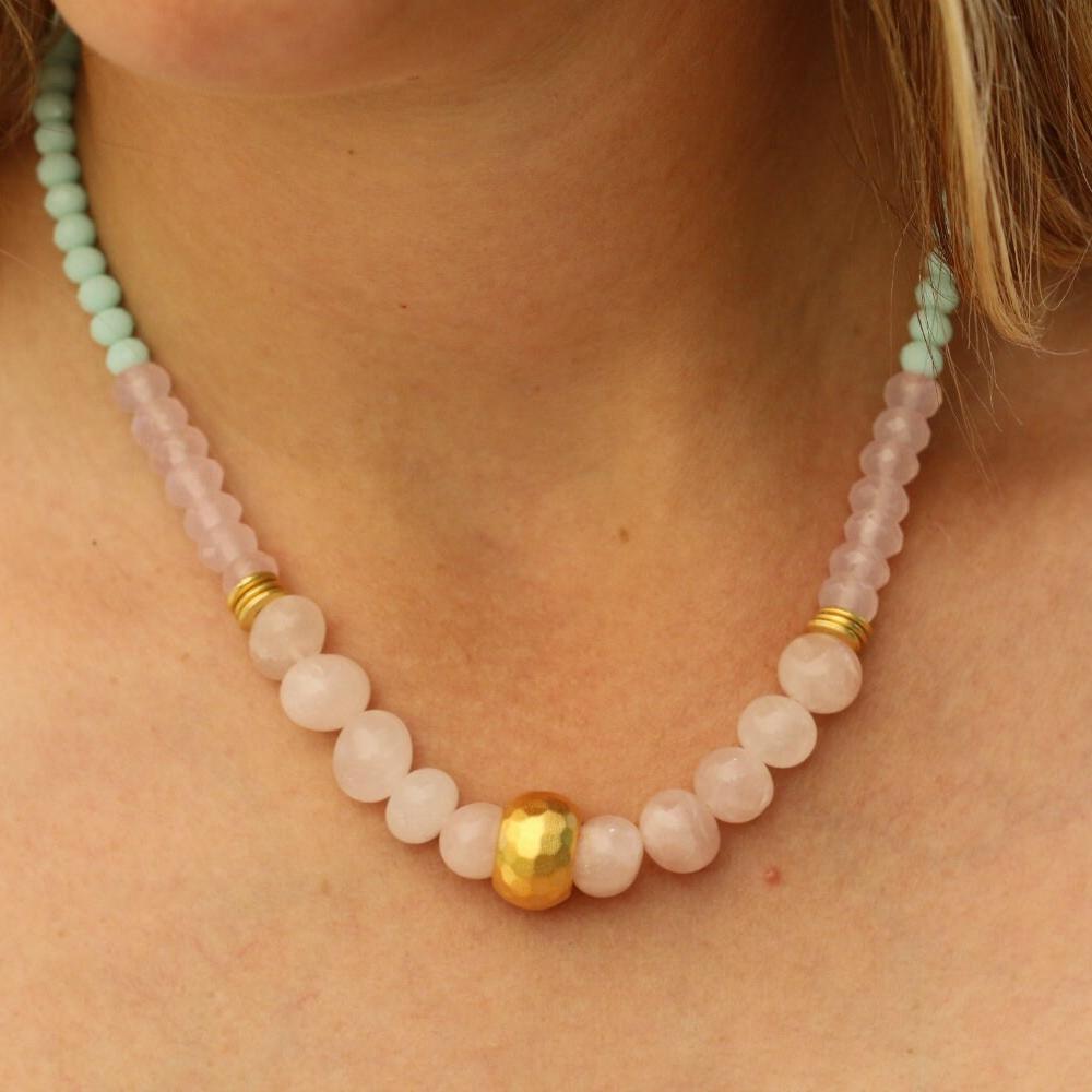 Rose Quartz Necklace,Beads Necklace,Beaded Necklace for Women,Bead Necklace,Women Necklace,Statement Necklace,Pink Necklace ,Christmas Gift