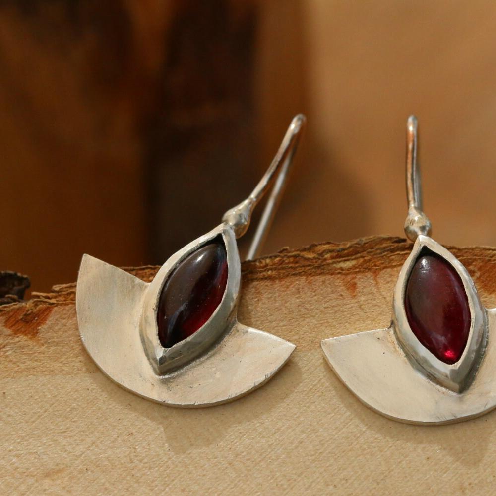 Red Garnet Marquise Gemstone Earrings, Sterling Silver Bohemian Dangle Earrings, Egyptian style Earrings, January Birthstone drop earrings