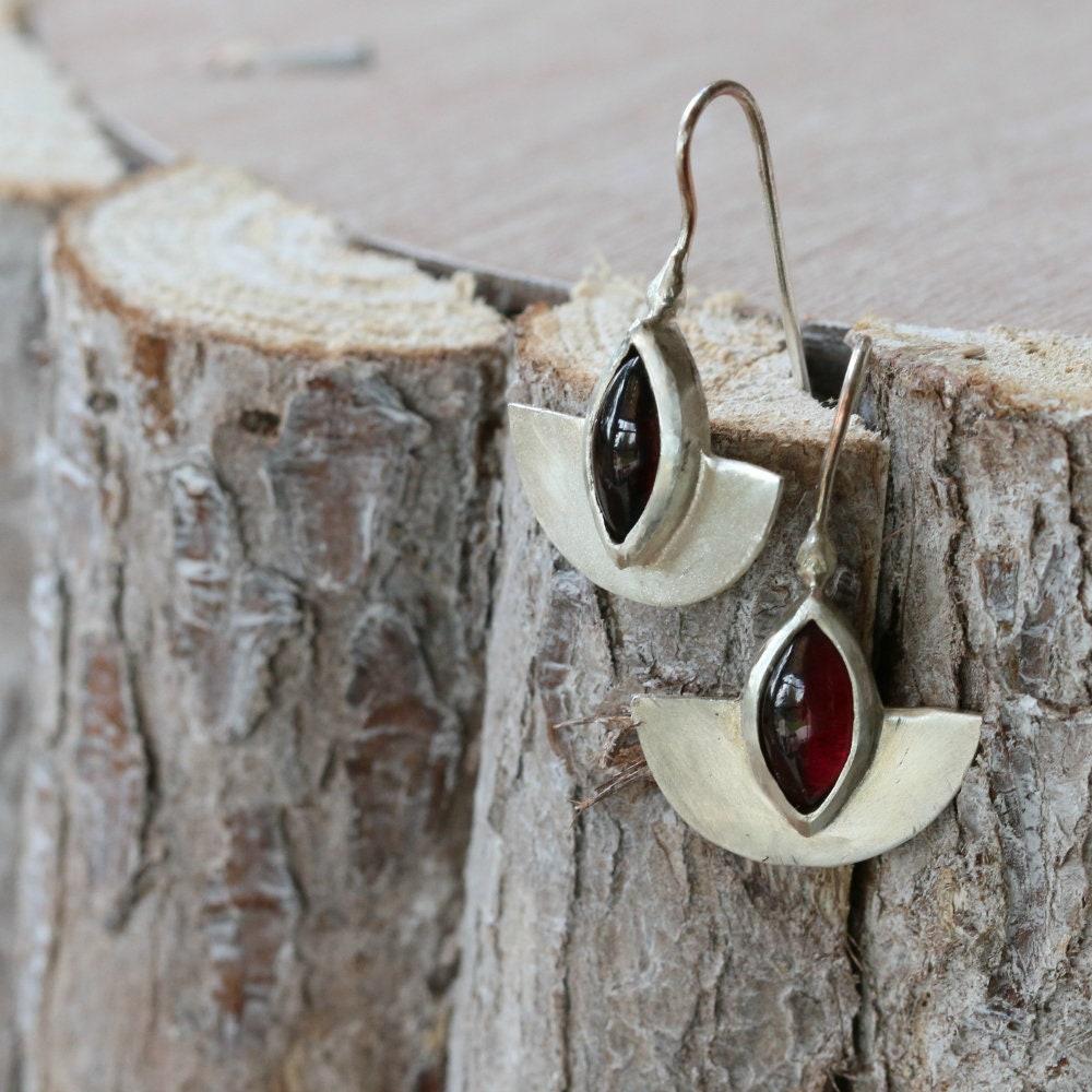 Red Garnet Marquise Gemstone Earrings, Sterling Silver Bohemian Dangle Earrings, Egyptian style Earrings, January Birthstone drop earrings