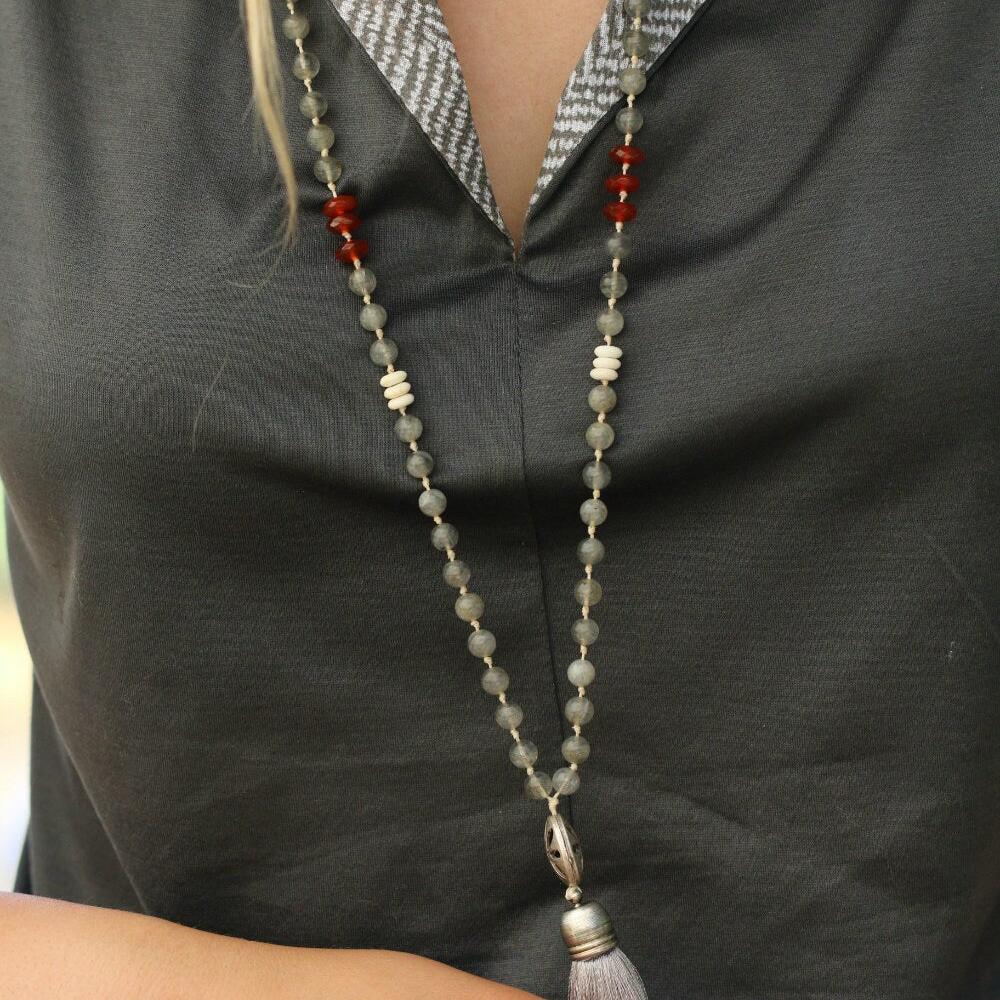 Tassel Necklaces , Labradorite Beads Necklace , Long Necklaces For Woman , Long Tassel Necklace , Labradorite Necklace Beaded