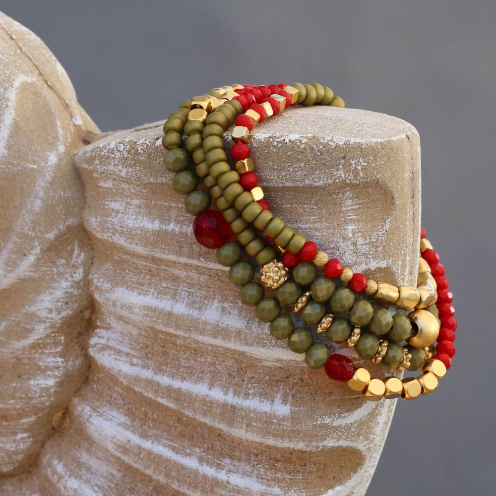 Gold Bead Bracelet,Green Bracelet,Wrap Bracelets for Women,Bead Bracelets for Women,Beads Bracelet,Stretchy Bracelets,Bohemian Jewelry