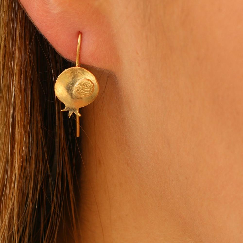 Pomegranate Silver Earrings, Delicate dangling earrings, Cute dangly earrings, Silver pomegranate earrings, Handmade jewelry, gift for her