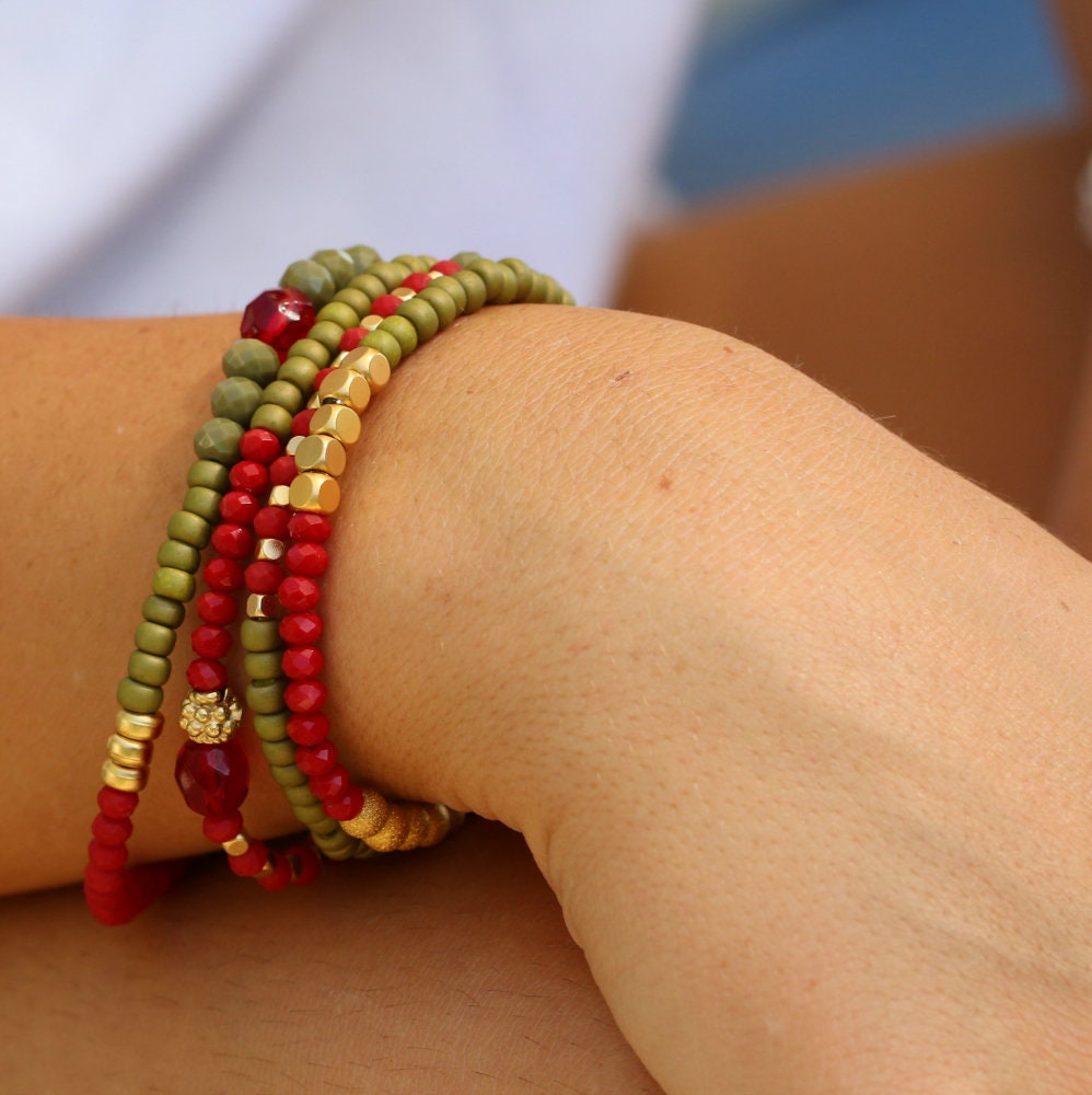 Gold Bead Bracelet,Green Bracelet,Wrap Bracelets for Women,Bead Bracelets for Women,Beads Bracelet,Stretchy Bracelets,Bohemian Jewelry