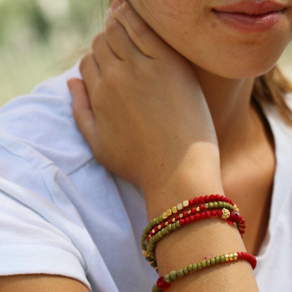 Gold Bead Bracelet,Green Bracelet,Wrap Bracelets for Women,Bead Bracelets for Women,Beads Bracelet,Stretchy Bracelets,Bohemian Jewelry