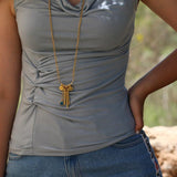 Long Gold Jade Pendant Necklace