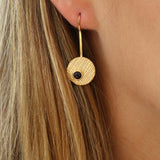 Amethyst Drop Earrings • Unique Earrings For Women • Textured 14k Gold Fashion Earrings • Handmade Statement Disc Earrings • Gift For Her