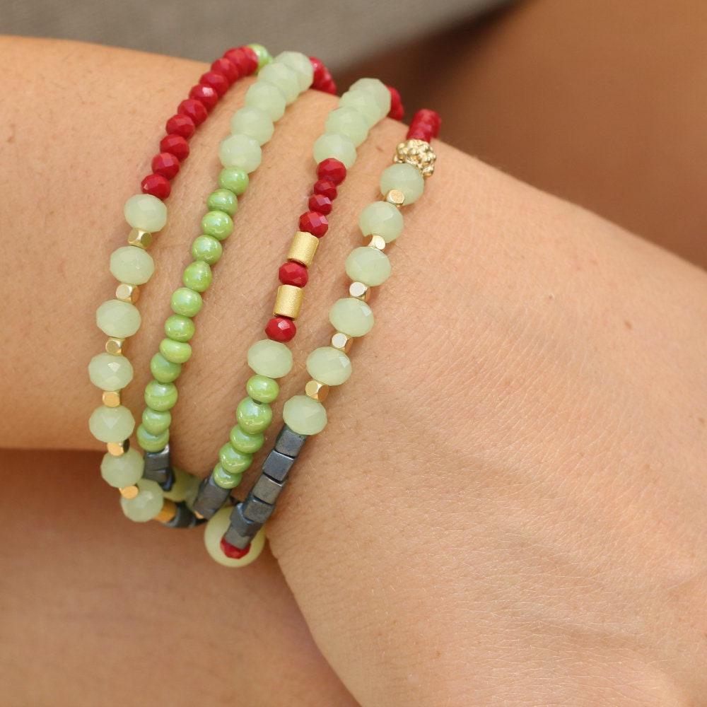 Gemstone wrap bracelet, Boho beaded bracelet with jade and hematite, Handmade jewelry, Bohemian jewelry for women, Gift for her