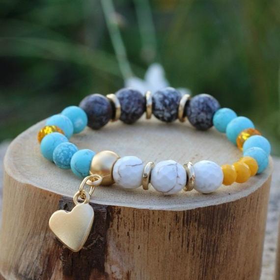 Beaded bracelets set for women, Jasper and jade bracelet, Gemstone charm bracelets, Stackable bracelets, Boho stretch bracelet, Jewelry gift