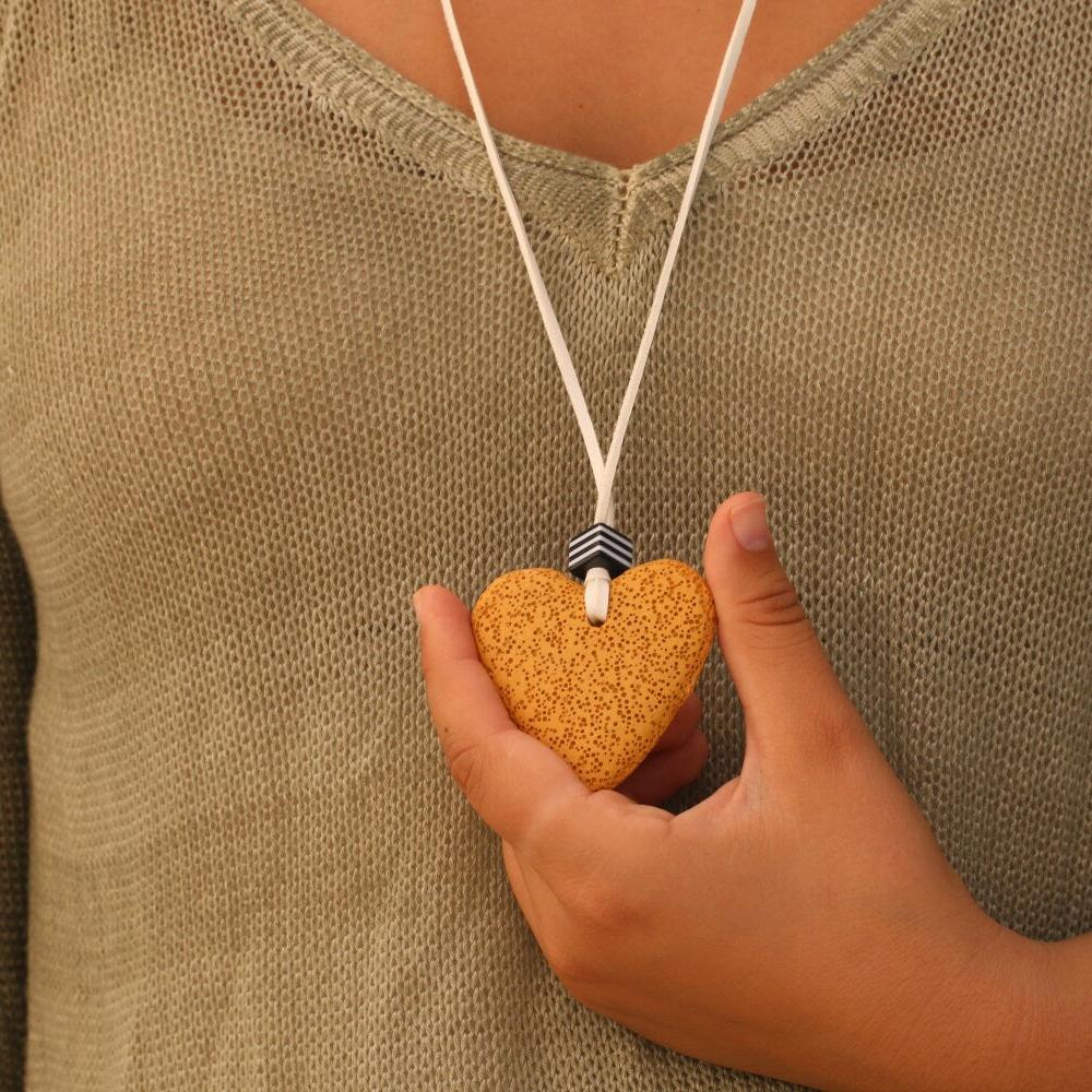 Lava heart necklace, Stone pendant necklace for women, Statement long necklace, Chunky boho necklace, Handmade jewelry, Bohemian jewelry