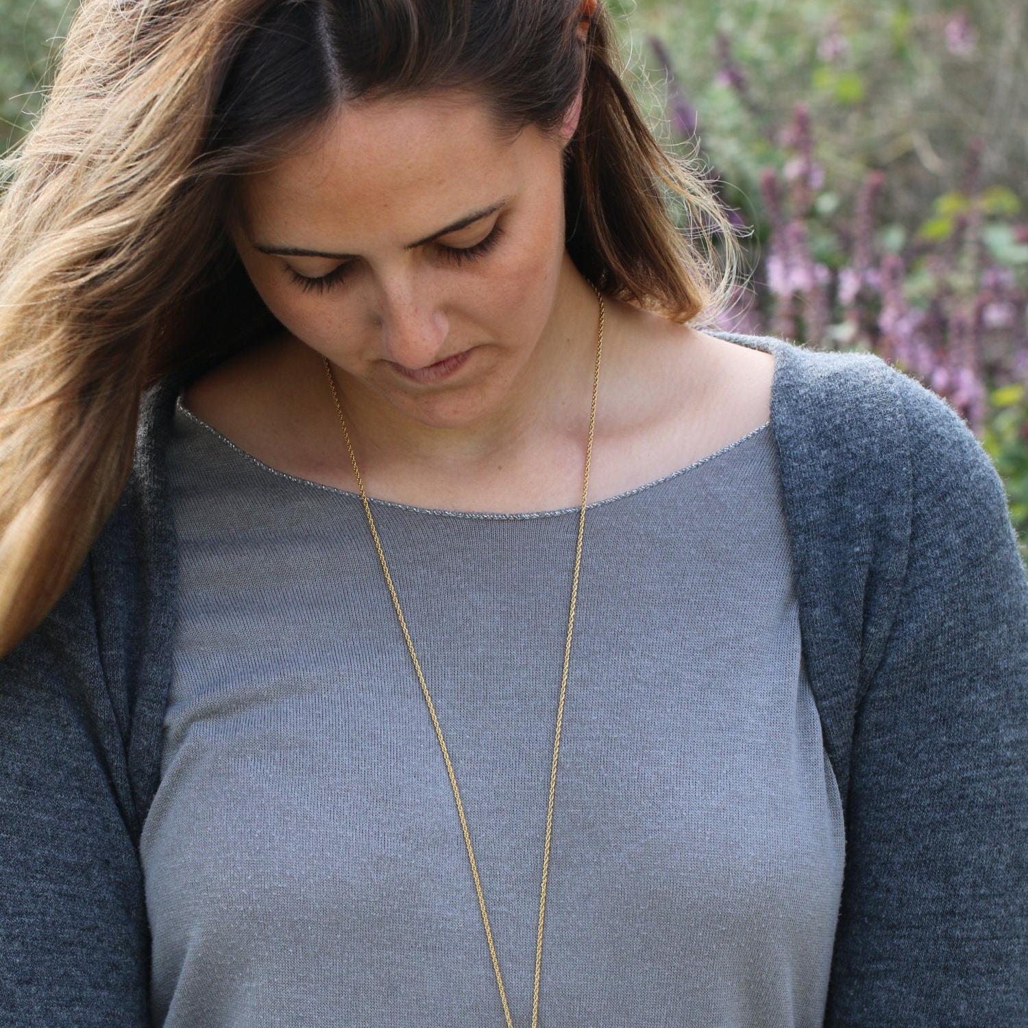 Long Gold Necklace,Gold Statement Necklace,Agate Pendant Necklace,Long Necklaces for Women,Stone Jewelry,Stone Pendant Necklace