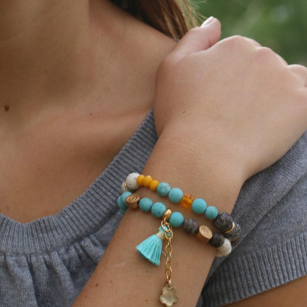 Beaded bracelets set for women, Jasper and jade bracelet, Gemstone charm bracelets, Stackable bracelets, Boho stretch bracelet, Jewelry gift