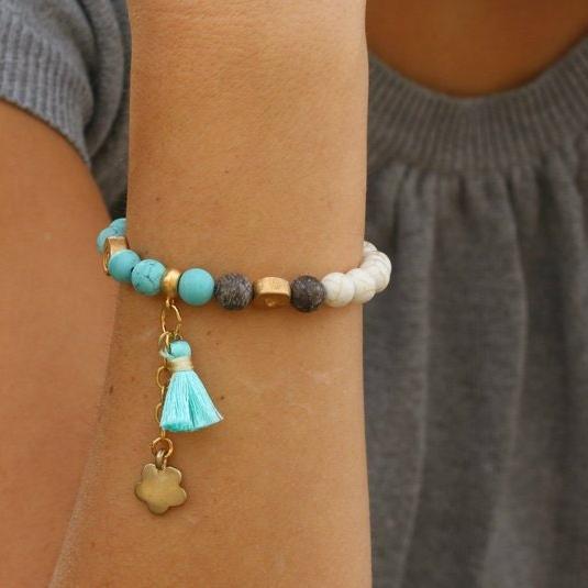 Beaded bracelets set for women, Jasper and jade bracelet, Gemstone charm bracelets, Stackable bracelets, Boho stretch bracelet, Jewelry gift