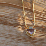 Rose Quartz Necklace , Gold Gemstone Necklace , Geometric Pendant Necklace , Triangle Necklace , Trillion Necklace , Romantic Necklace