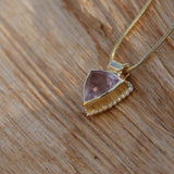 Rose Quartz Necklace , Gold Gemstone Necklace , Geometric Pendant Necklace , Triangle Necklace , Trillion Necklace , Romantic Necklace