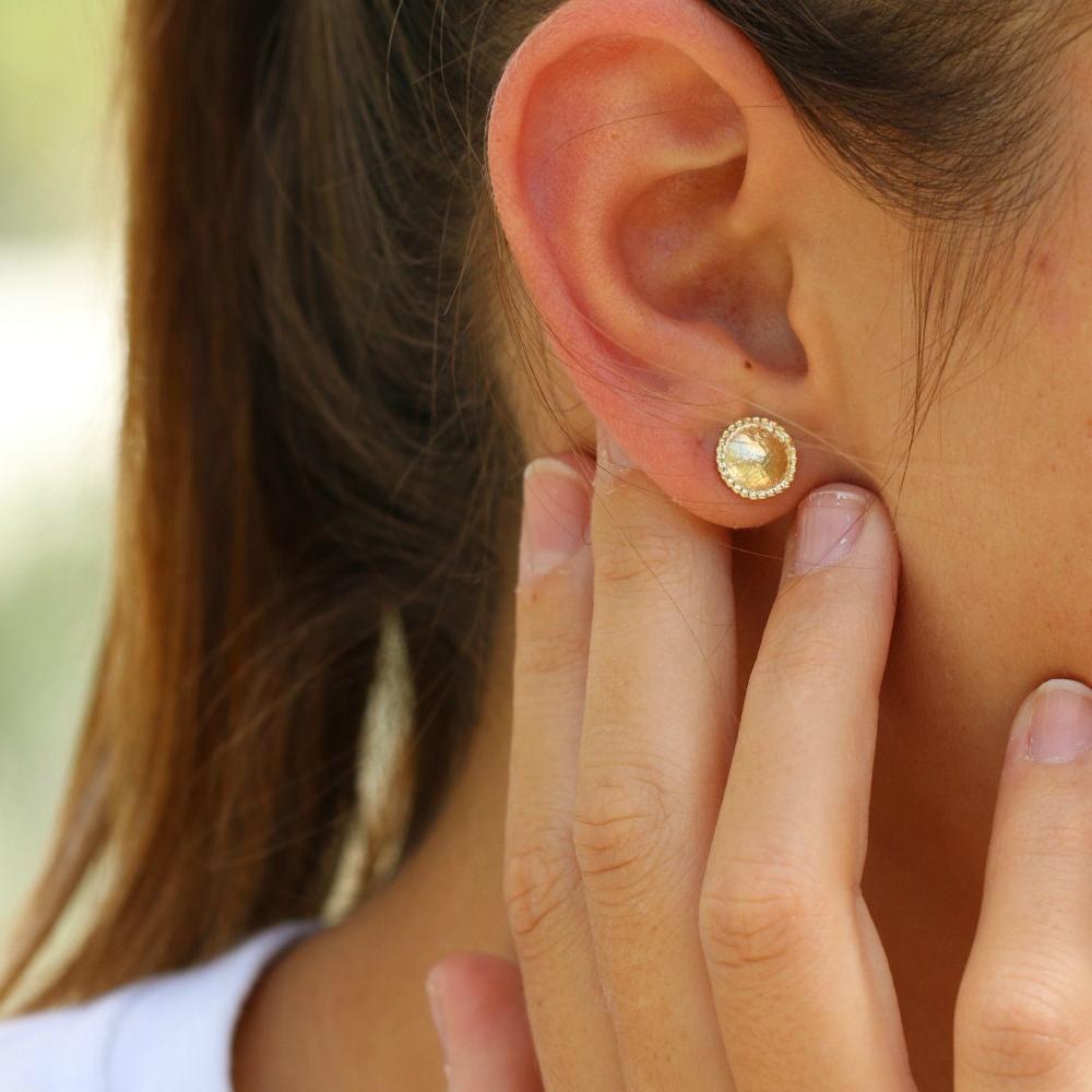 Gold Stud Earrings,Gold Ear Jacket,14k For Women,Fashion Earrings,Minimalist Earrings,Lotus Earrings,Vintage Earrings,Bridal Earrings