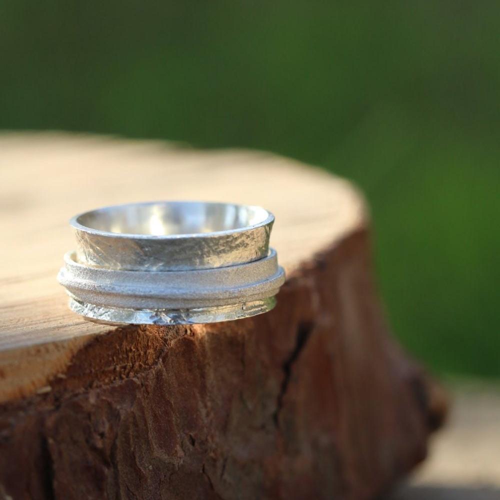 Silver Statement Ring / Spinner Ring / Boho Ring / Personalized Ring / Sterling Silver Ring / Wide Band Ring / Silver Wedding Band /Modern