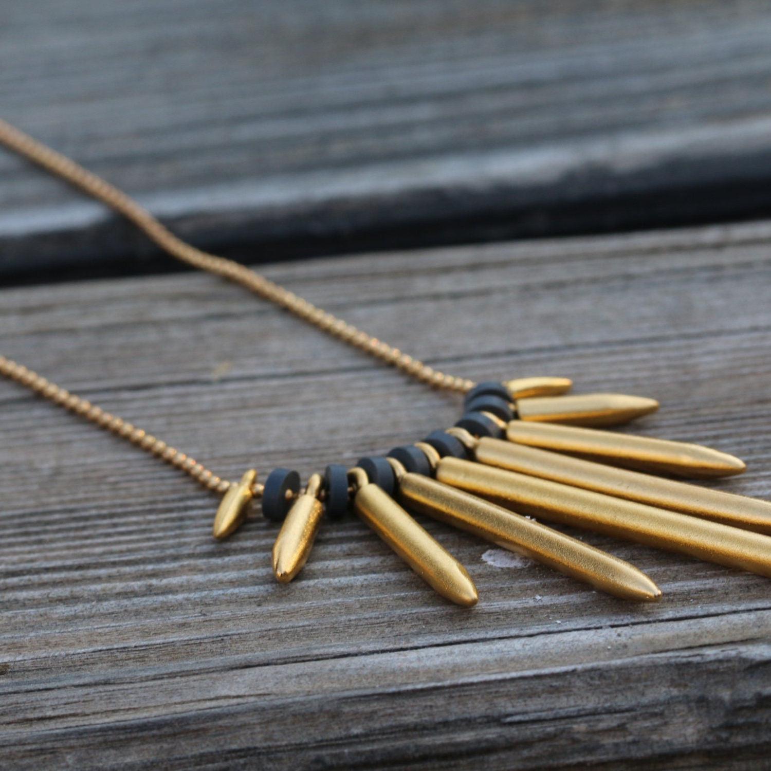 Spike Necklace,Long Gold Necklace,Gold Plated Necklace for Women,Edgy Necklace,Fashion Jewelry for Women,Gold Necklace,Statement Necklace