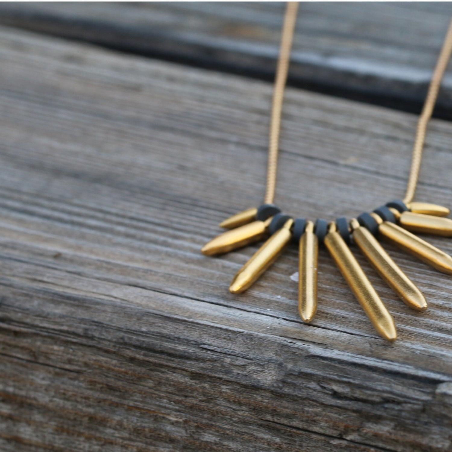 Spike Necklace,Long Gold Necklace,Gold Plated Necklace for Women,Edgy Necklace,Fashion Jewelry for Women,Gold Necklace,Statement Necklace