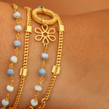 Beaded Bracelet for Women, Boho Bracelet, Dainty Bracelet, Gold Gemstone Bracelet, Opal Bracelet, Beaded Chain Bracelet, Gold Wrap Bracelet