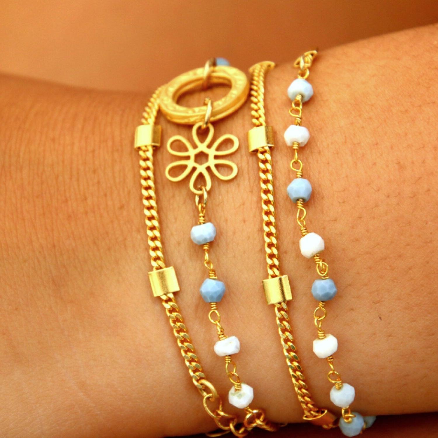 Beaded Bracelet for Women, Boho Bracelet, Dainty Bracelet, Gold Gemstone Bracelet, Opal Bracelet, Beaded Chain Bracelet, Gold Wrap Bracelet