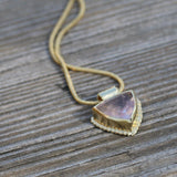 Rose Quartz Necklace , Gold Gemstone Necklace , Geometric Pendant Necklace , Triangle Necklace , Trillion Necklace , Romantic Necklace